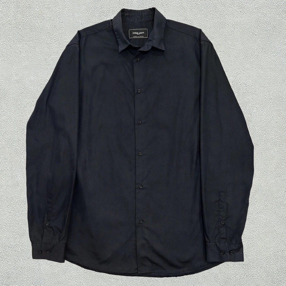 Giorgio Armani Beauty Staff Shirt Mens L Navy Black Cotton Made in Italy Button